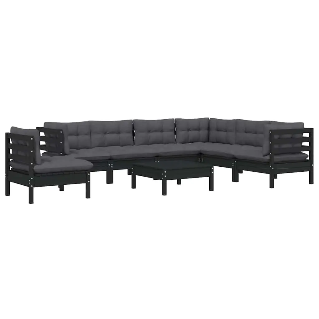 8-Piece Black Modular Patio Lounge Set with Cushions