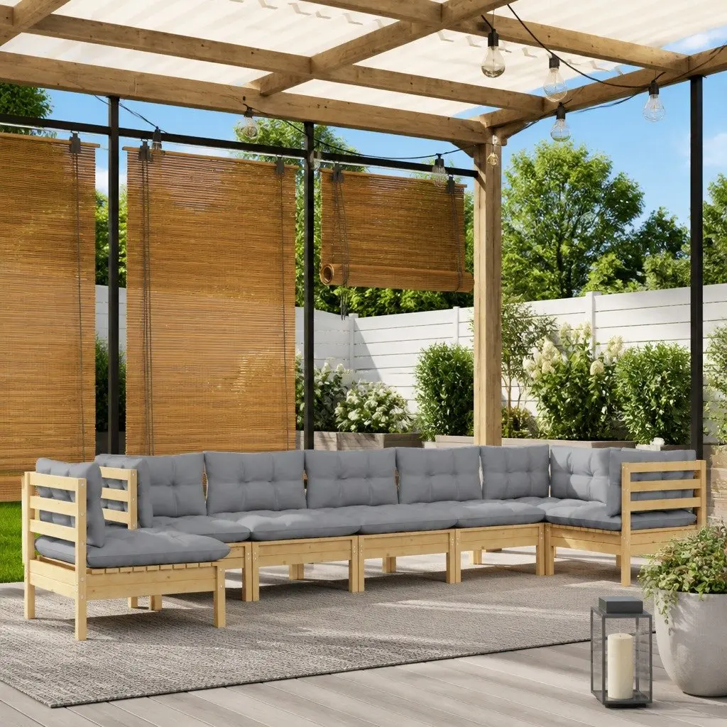 8 Piece Garden Lounge Set with Grey Cushions