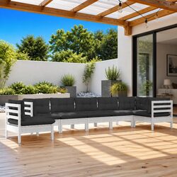 8 Piece Outdoor Lounge Set in White Solid Pinewood