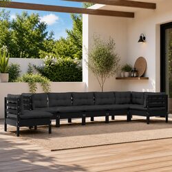 Sturdy 8 Piece Black Garden Lounge Set with Cushions