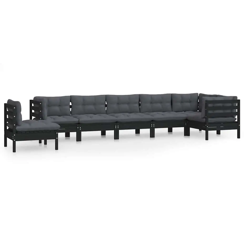 Garden Lounge Set Solid Pinewood 8 Piece Black Outdoor Furniture with Cushions