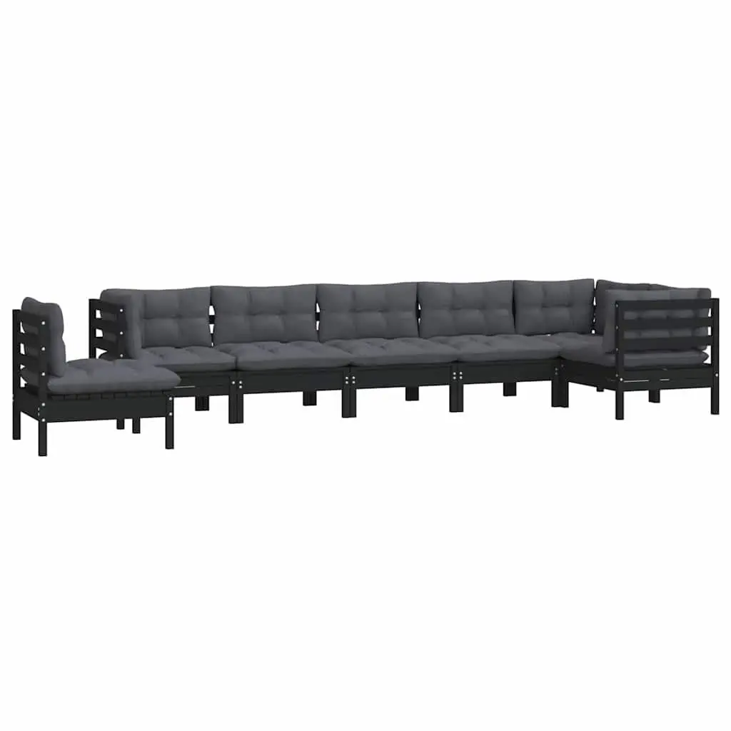 Garden Lounge Set Solid Pinewood 8 Piece Black Outdoor Furniture with Cushions