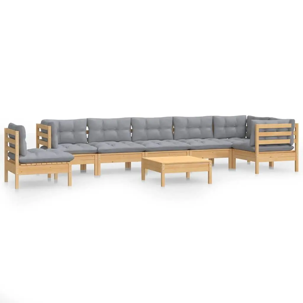 Garden Lounge Set Solid Pinewood 9 Piece Outdoor Furniture Grey Cushions