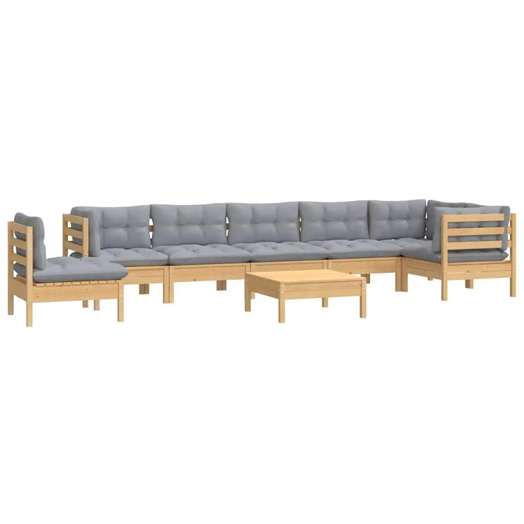 Garden Lounge Set Solid Pinewood 9 Piece Outdoor Furniture Grey Cushions