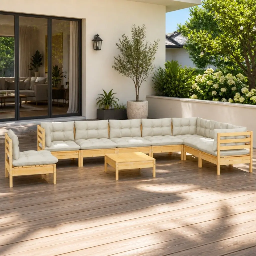 9 Piece Modular Garden Lounge Set in Cream