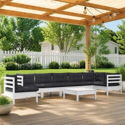 Premium 9 Piece White Pinewood Garden Lounge Set