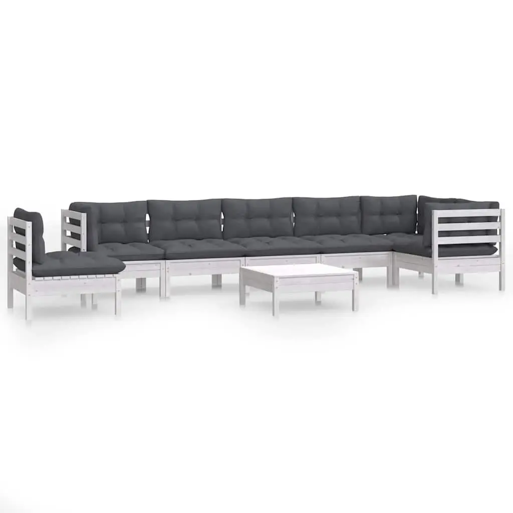 Garden Lounge Set Solid Pinewood 9 Piece White Outdoor Furniture Patio Sofa