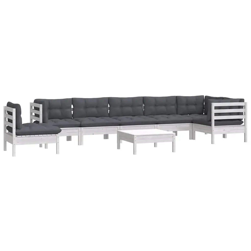 Garden Lounge Set Solid Pinewood 9 Piece White Outdoor Furniture Patio Sofa