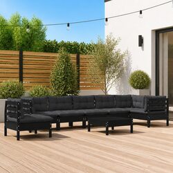 Premium 9 Piece Black Pinewood Garden Lounge Set