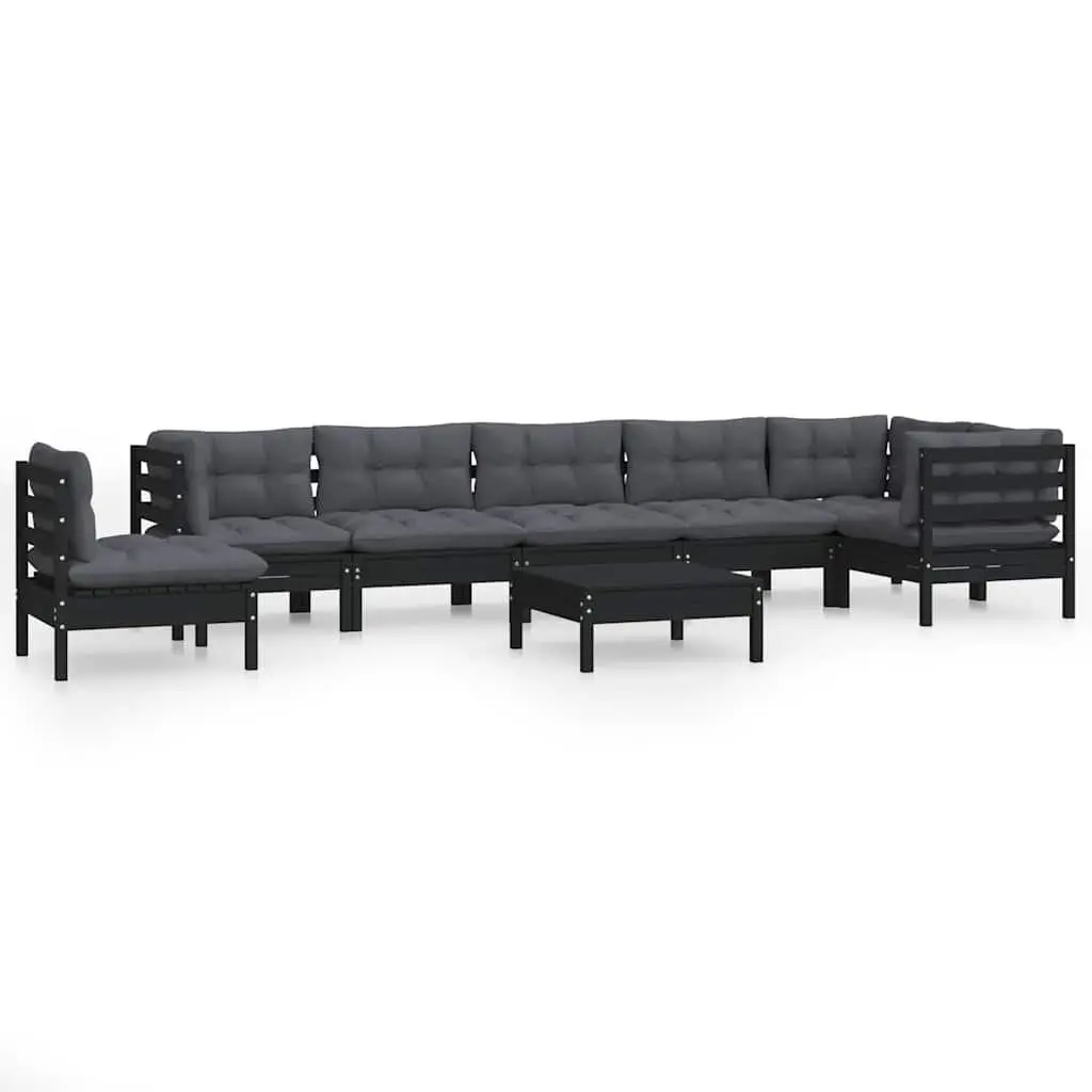 Garden Lounge Set Solid Pinewood 9 Piece Outdoor Patio Furniture Black with Cushions