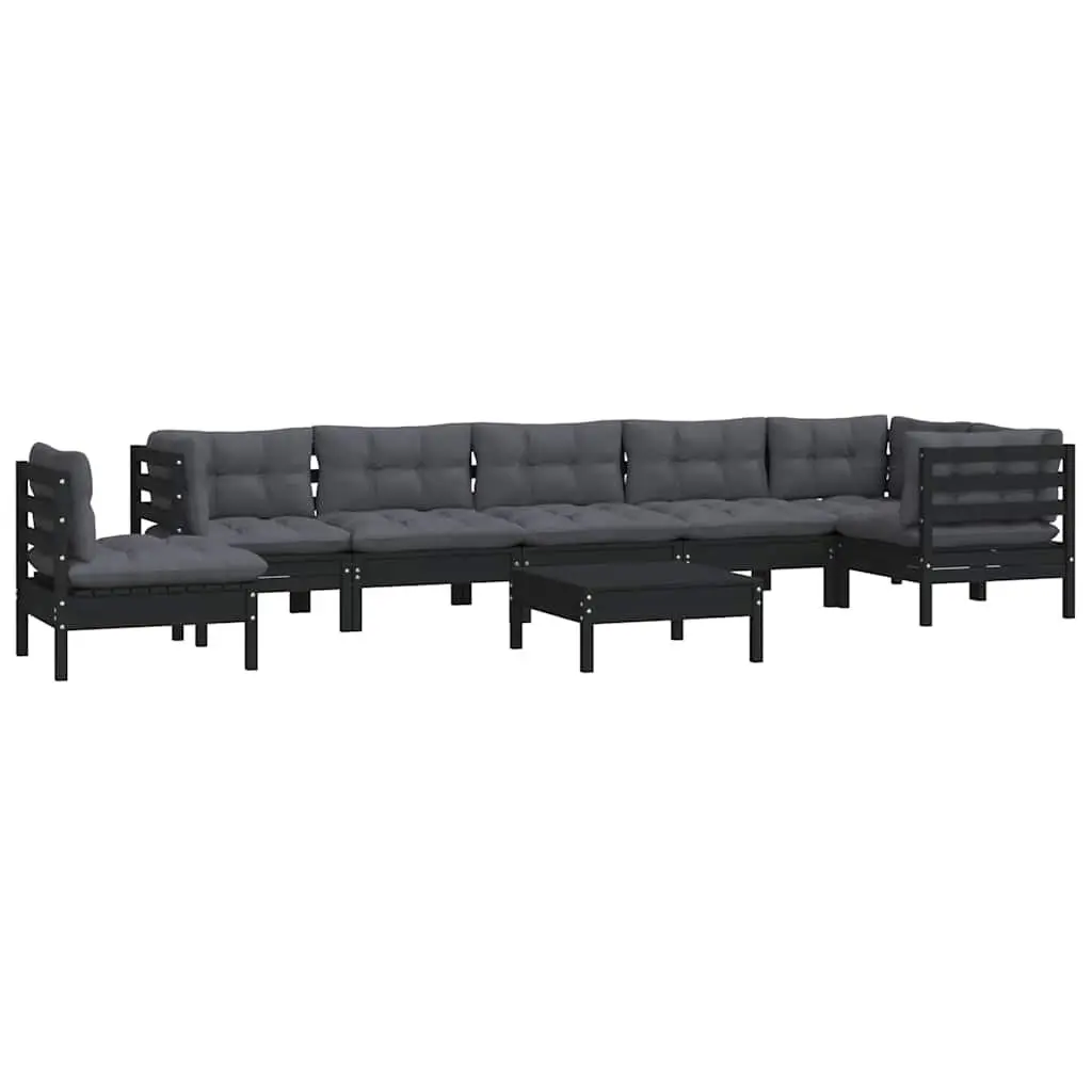 Garden Lounge Set Solid Pinewood 9 Piece Outdoor Patio Furniture Black with Cushions