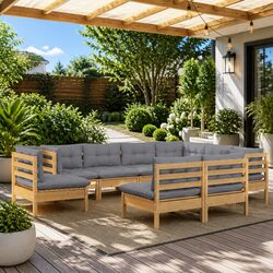 Premium 9 Piece Outdoor Garden Lounge Set with Grey Cushions