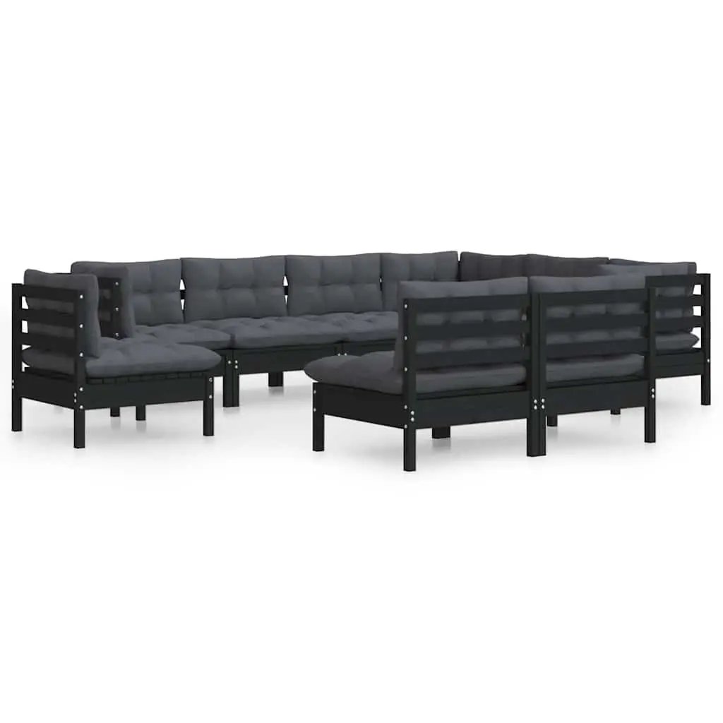 Garden Lounge Set 9 Piece Outdoor Patio Furniture Black Pinewood with Cushions