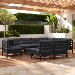 Black Modular Sectional Garden Lounge Set for 10 People