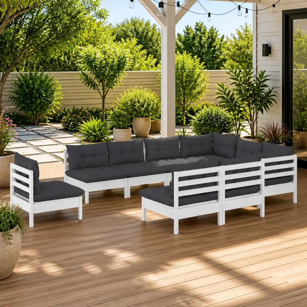 10-Piece White Pinewood Garden Lounge Set