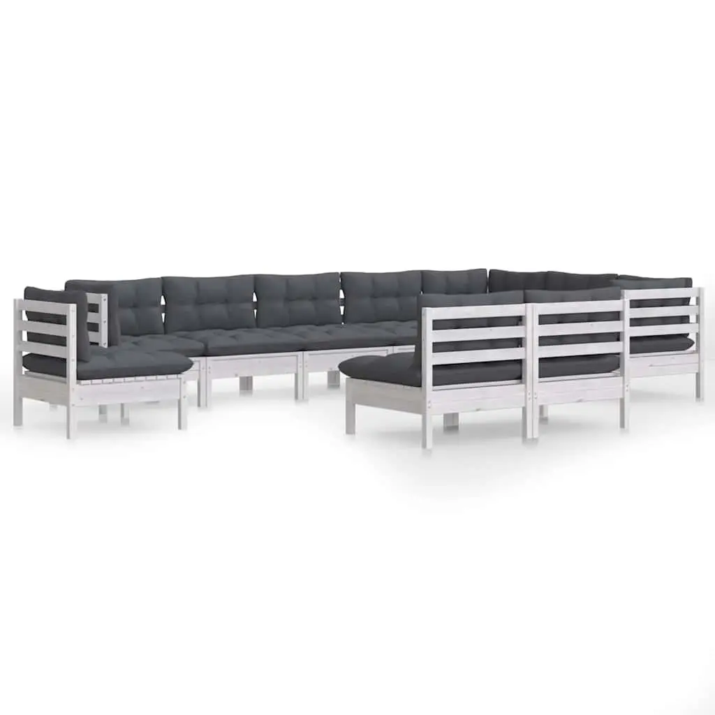 10-Piece White Pinewood Garden Lounge Set