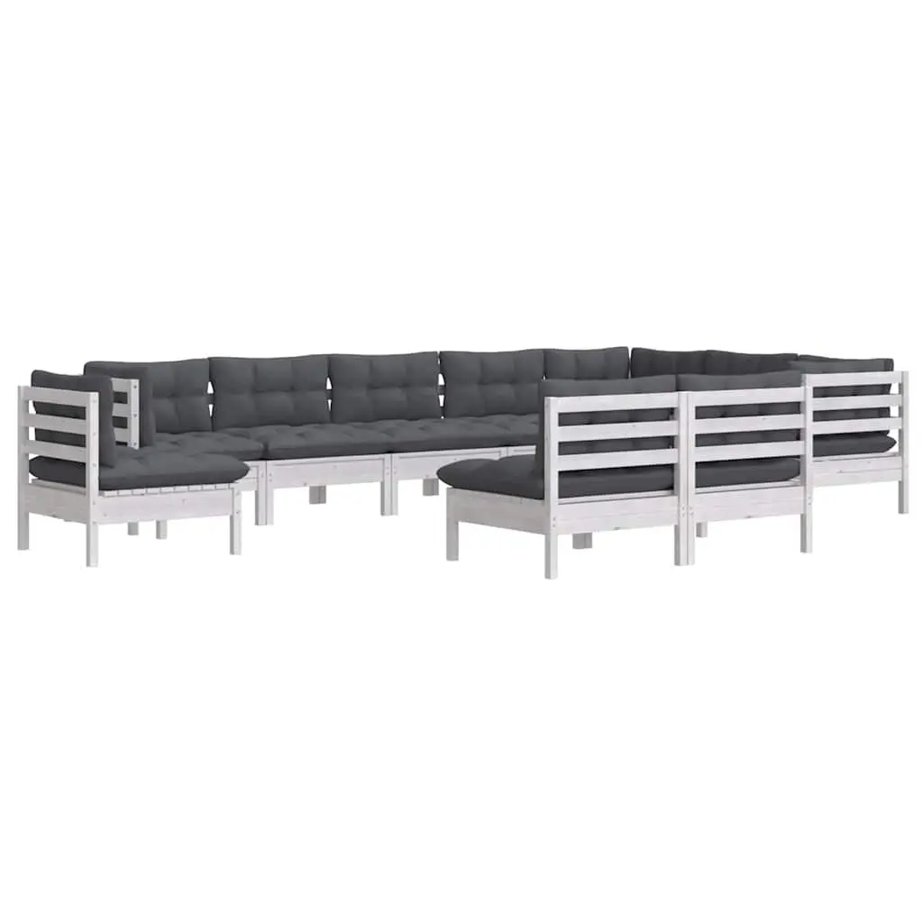 10-Piece White Pinewood Garden Lounge Set