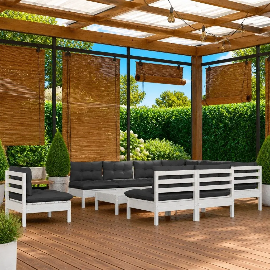 Garden Lounge Set Solid Pinewood 11 Pieces White Outdoor Patio Furniture with Cushions