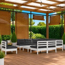 Premium 11-Piece White Pinewood Garden Lounge Set