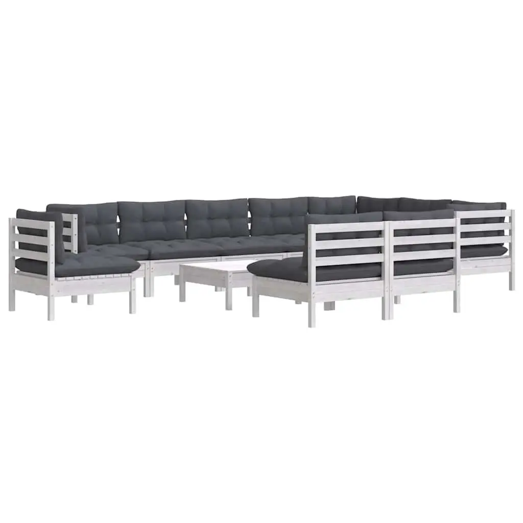 Garden Lounge Set Solid Pinewood 11 Pieces White Outdoor Patio Furniture with Cushions