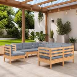 Sturdy 9 Piece Garden Lounge Set with Grey Cushions