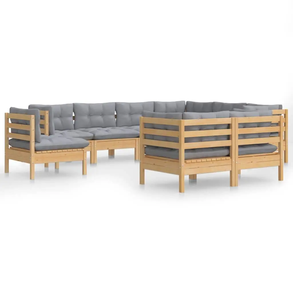 9 Piece Garden Lounge Set with Grey Cushions
