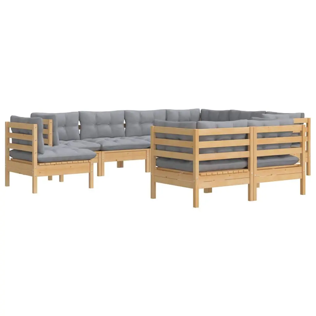 9 Piece Garden Lounge Set with Grey Cushions