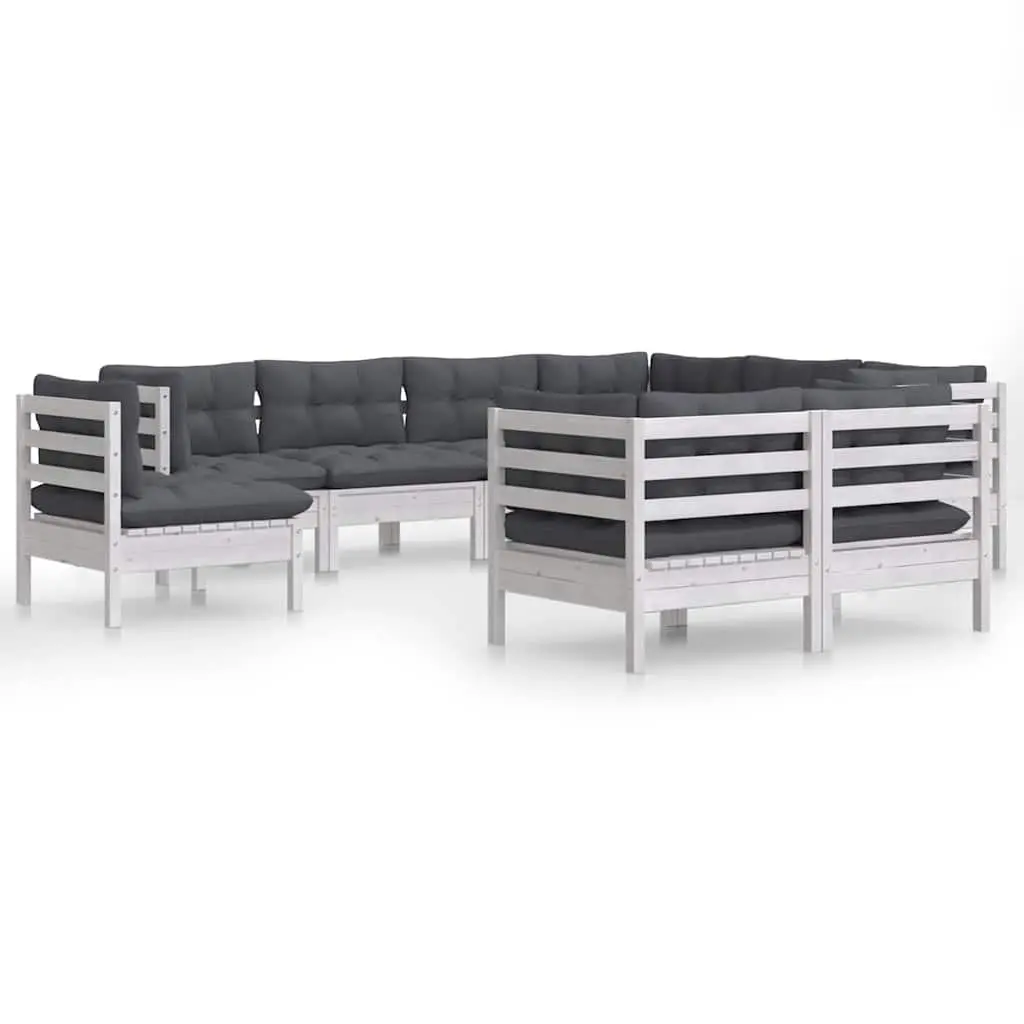Garden Lounge Set Solid Pinewood 9 Piece White Outdoor Patio Furniture with Cushions Modular