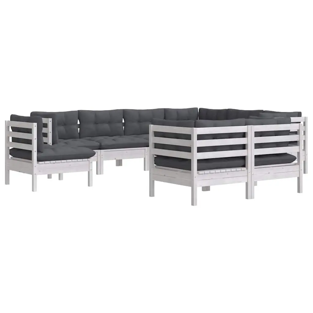 Garden Lounge Set Solid Pinewood 9 Piece White Outdoor Patio Furniture with Cushions Modular