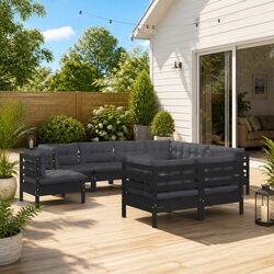 Sturdy Black Modular 9-Piece Garden Lounge Set with Cushions