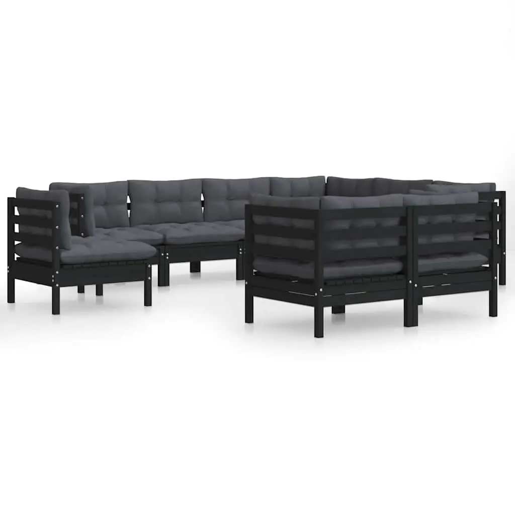 Black Modular 9-Piece Garden Lounge Set with Cushions