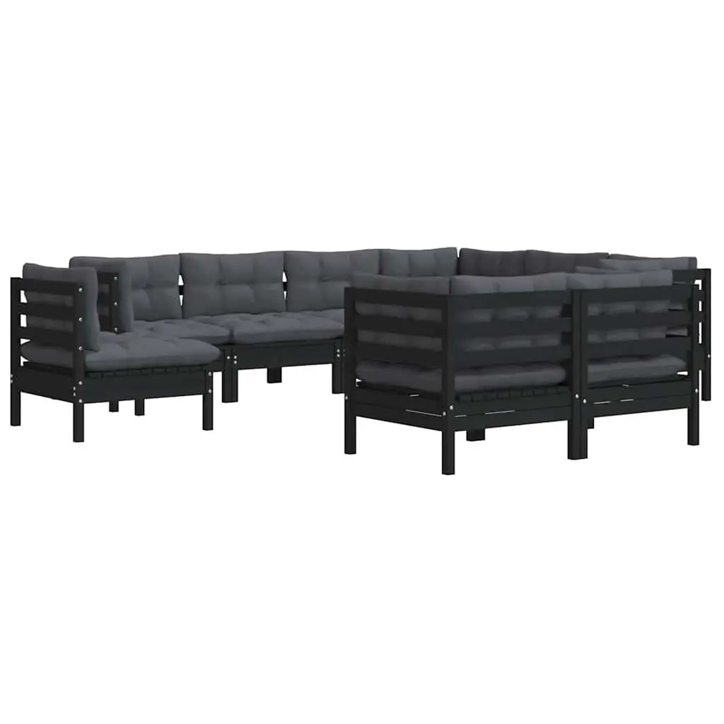 Black Modular 9-Piece Garden Lounge Set with Cushions