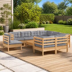 Outdoor Patio Lounge Set 10-Piece with Grey Cushions