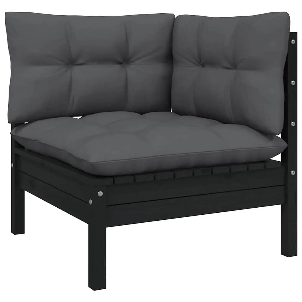 Garden Lounge Set Solid Pinewood 10 Piece Outdoor Patio Furniture Black with Cushions Modular