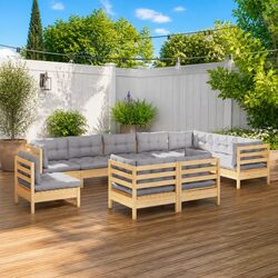 10-Piece Grey Cushioned Garden Lounge Set