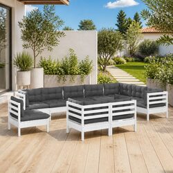 White Pinewood Garden Lounge Set 10 Piece Patio Furniture