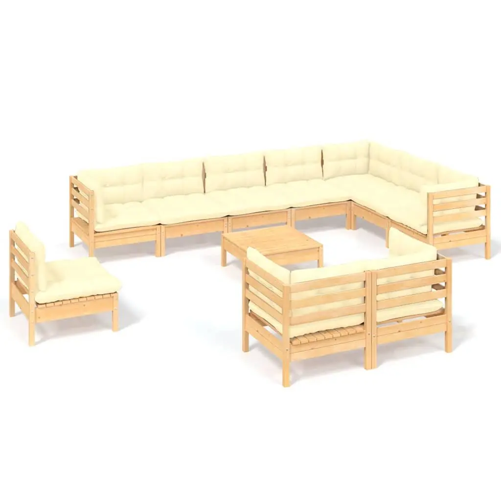 Solid Pinewood 11 Piece Garden Lounge Set with Cream Cushions
