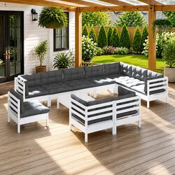 Outdoor Lounge Set 11 Piece White Pinewood Modular Furniture