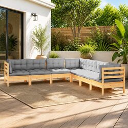 7-Piece Outdoor Patio Lounge Set with Grey Cushions