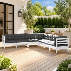 Sturdy 7 Piece Garden Lounge Set in White Pinewood