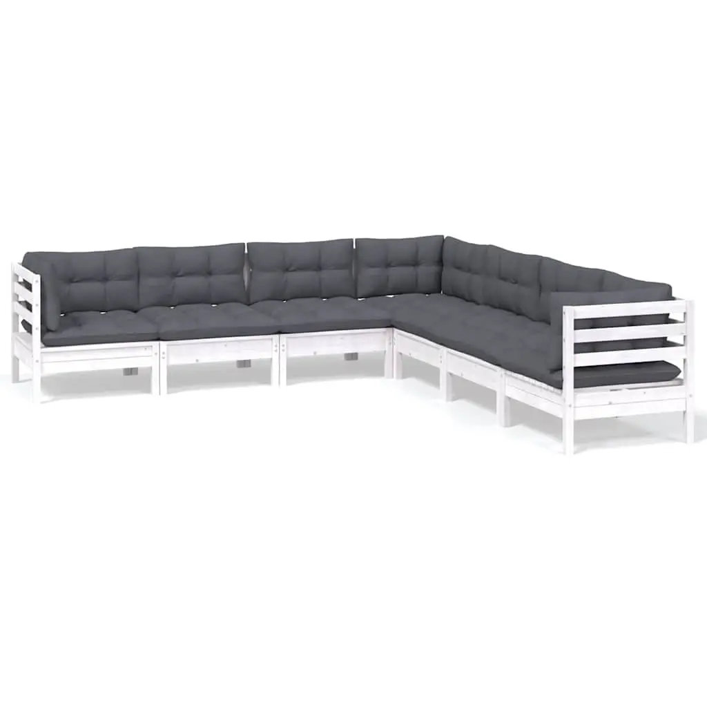 7 Piece Garden Lounge Set Solid Pinewood White Outdoor Patio Furniture