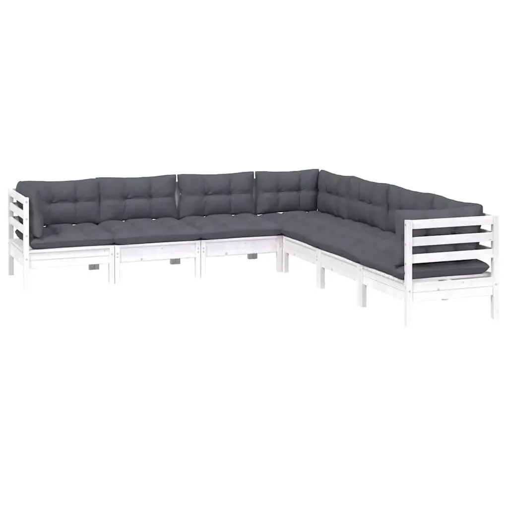 7 Piece Garden Lounge Set Solid Pinewood White Outdoor Patio Furniture