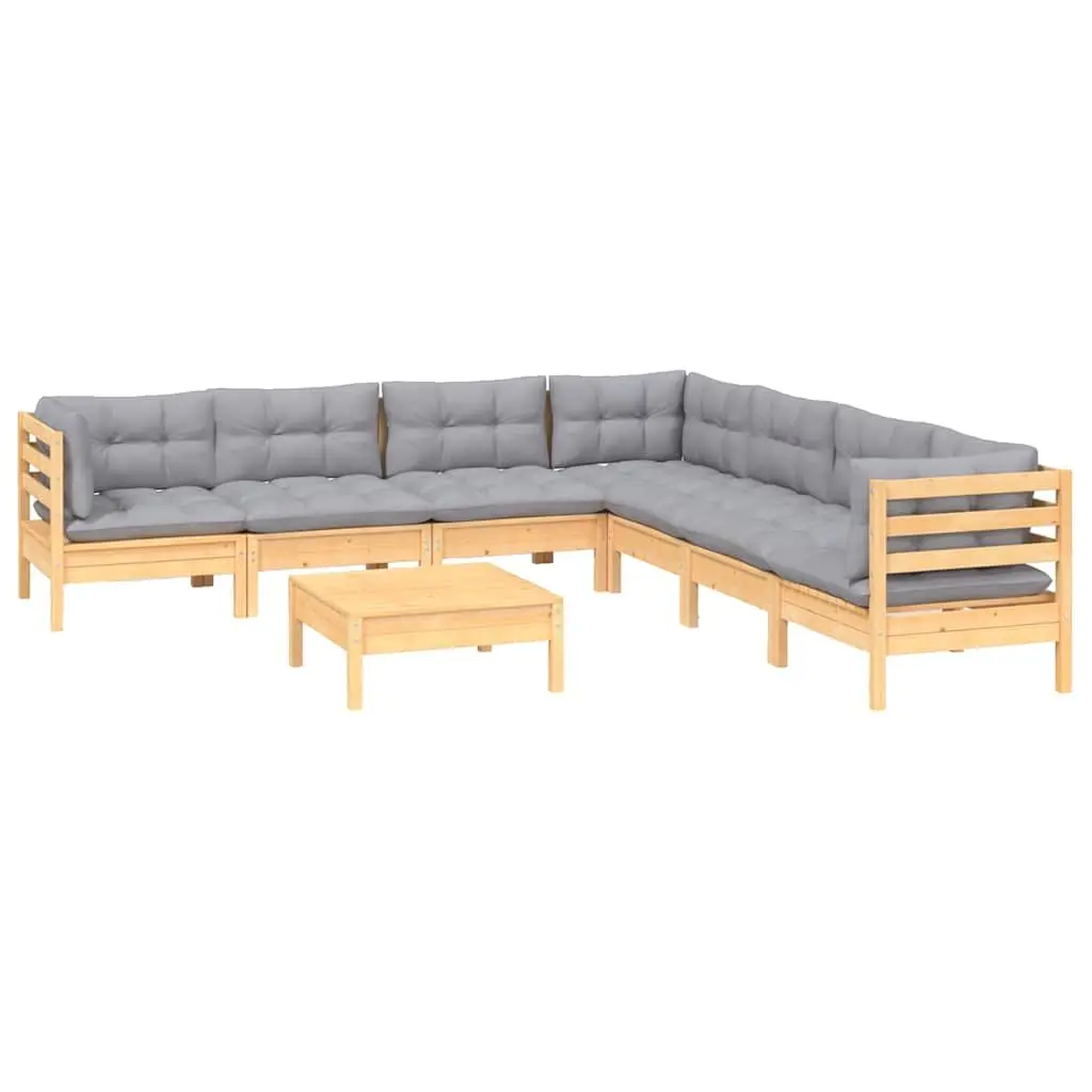 Garden Lounge Set Solid Pinewood 8 Piece Outdoor Furniture Grey Cushions