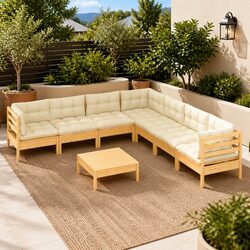 Sturdy 8 Piece Garden Lounge Set with Cream Cushions