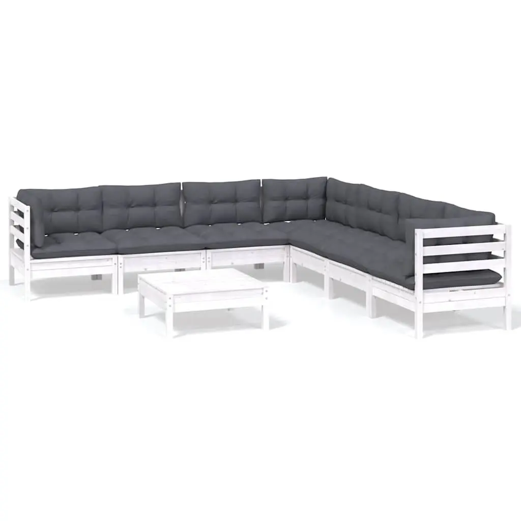 8 Piece Outdoor Patio Furniture Set in White Pinewood