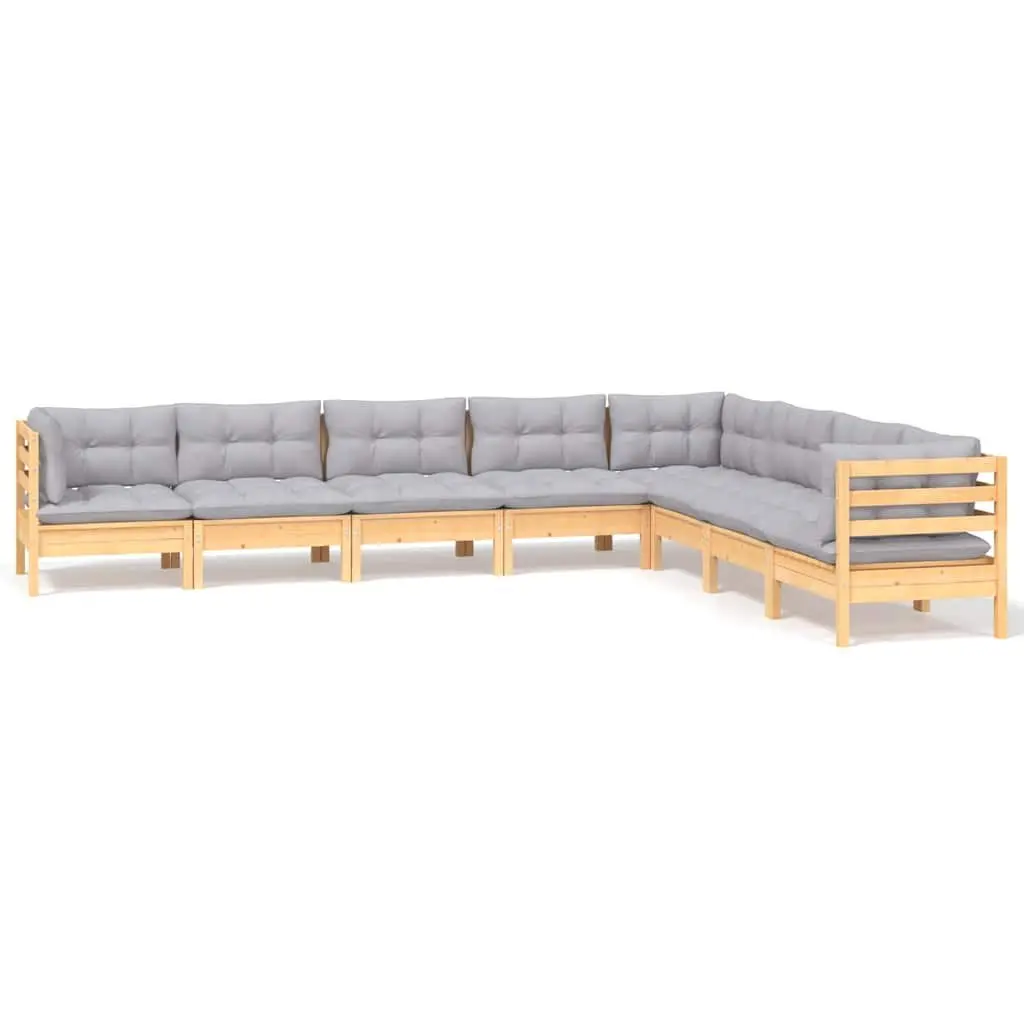 Garden Lounge Set Solid Pinewood 8 Piece Grey Cushions