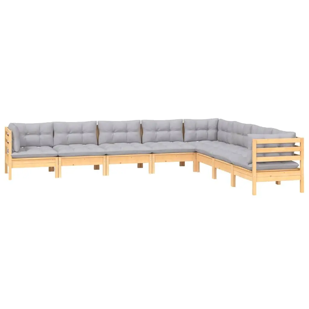 Garden Lounge Set Solid Pinewood 8 Piece Grey Cushions