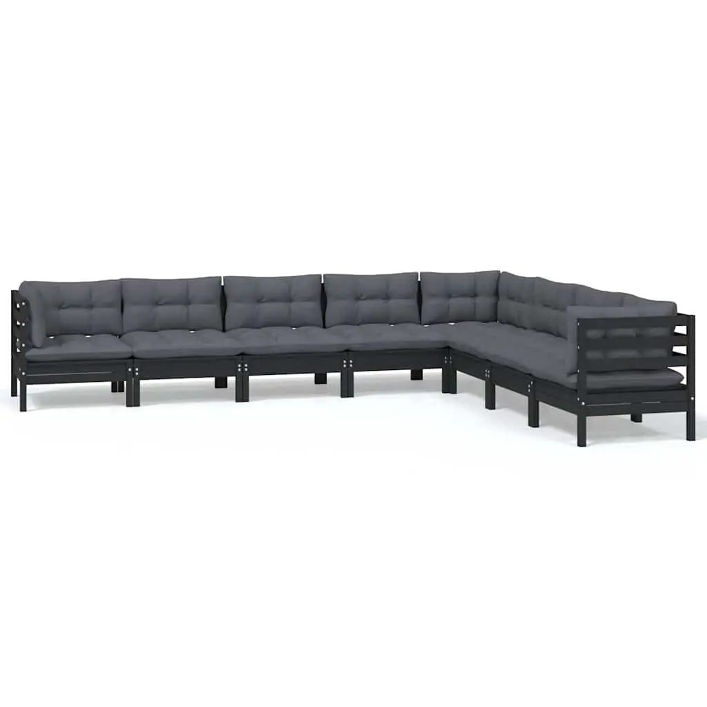 8 Piece Outdoor Lounge Set Black Cushions Solid Pinewood Garden Patio Furniture
