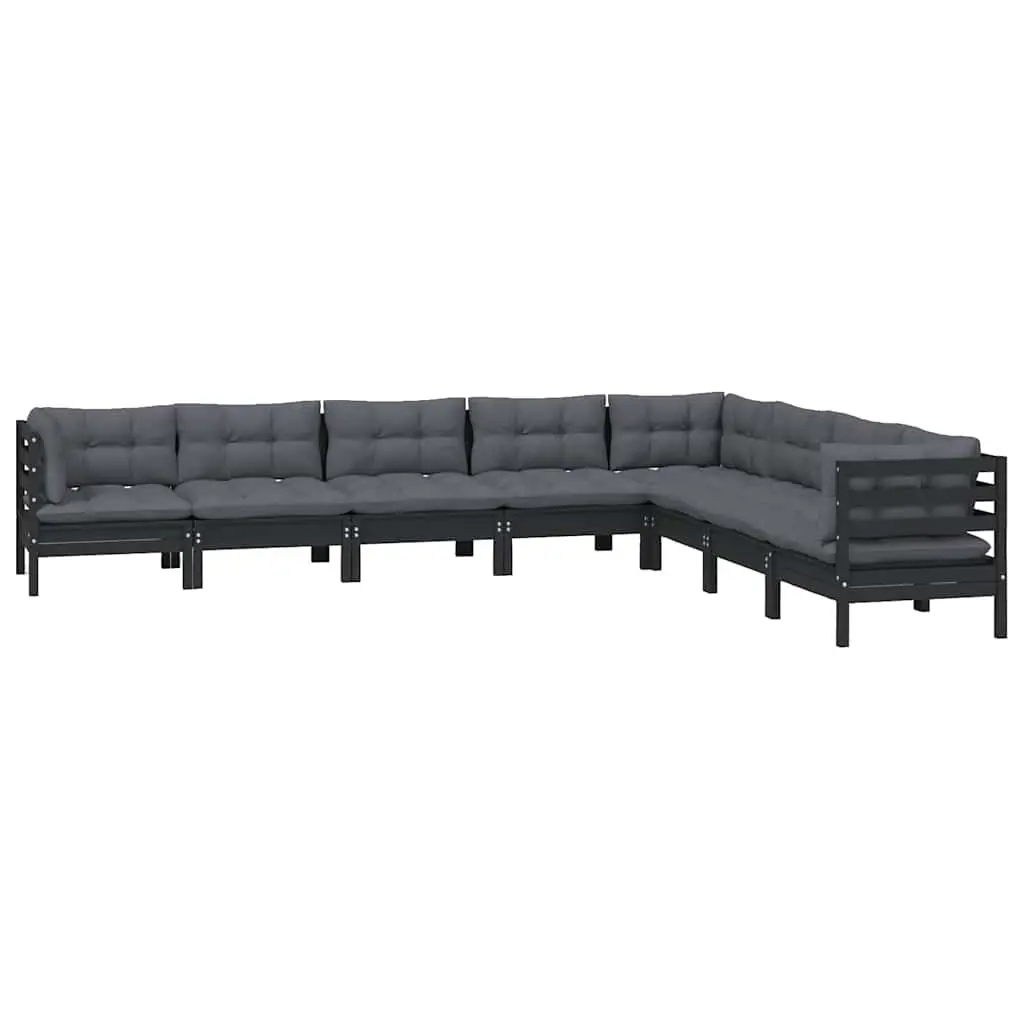 8 Piece Outdoor Lounge Set Black Cushions Solid Pinewood Garden Patio Furniture