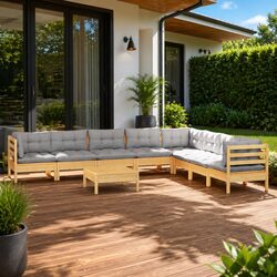 Sturdy 9-Piece Modular Garden Lounge Set with Grey Cushions